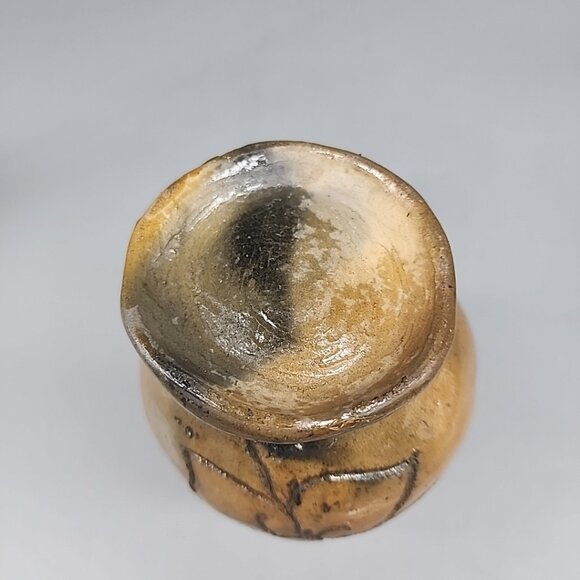 Vintage Stoneware Vase Beige Floral Etched 7" Pottery - Picture 3 of 5